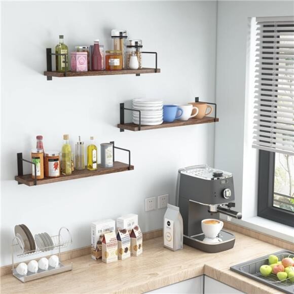 Floating Shelves - 24 Inch Wall Mounted Set of 3 Rustic Wood Shelves for Wall - Picture 12 of 14